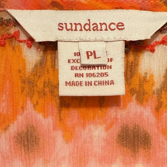 Sundance NWOT Size PL Pretty Orange & Brown Semi-Sheer Long Sleeve Blouse (0635) - Picture 6 of 14